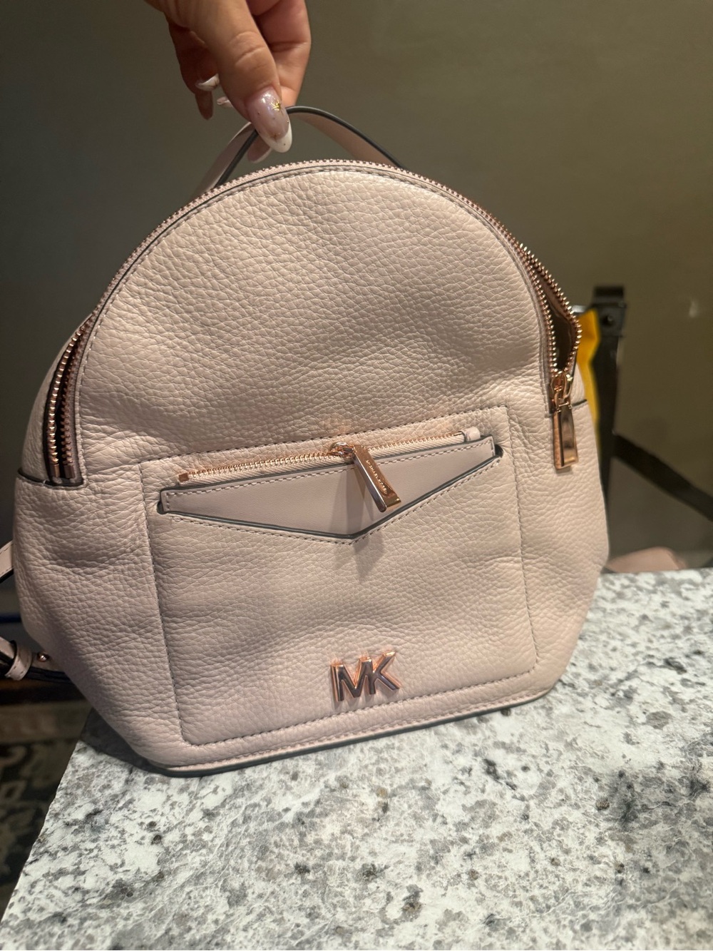 Michael Kors Light Pink Pebbled Leather Mini Backpack with Rose Gold Hardware